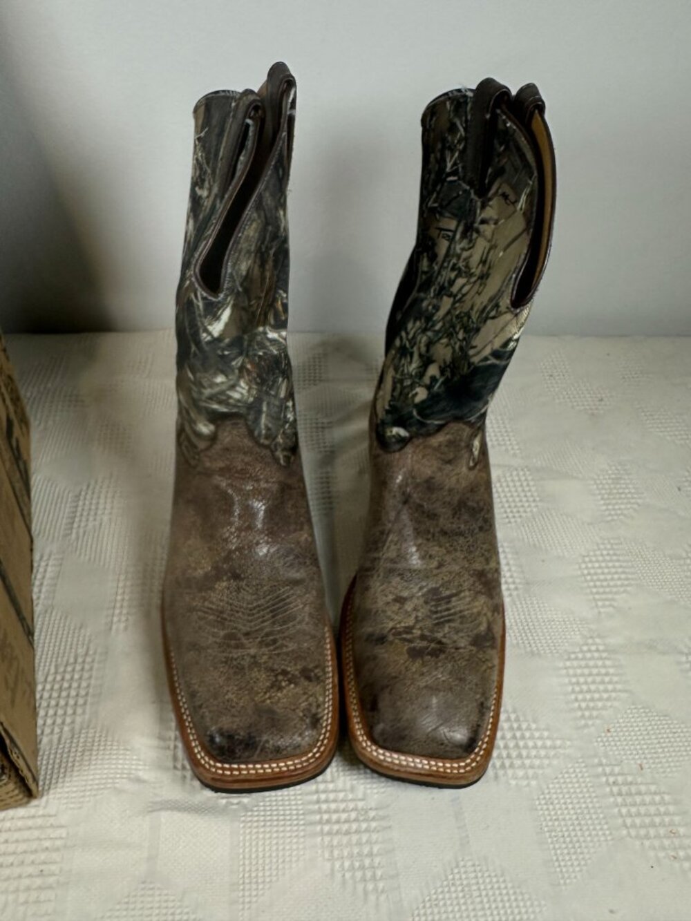Justin Bent Rail 11" Chocolate Road Western Boots 14D Camo Leather Square Toe - Picture 4 of 8